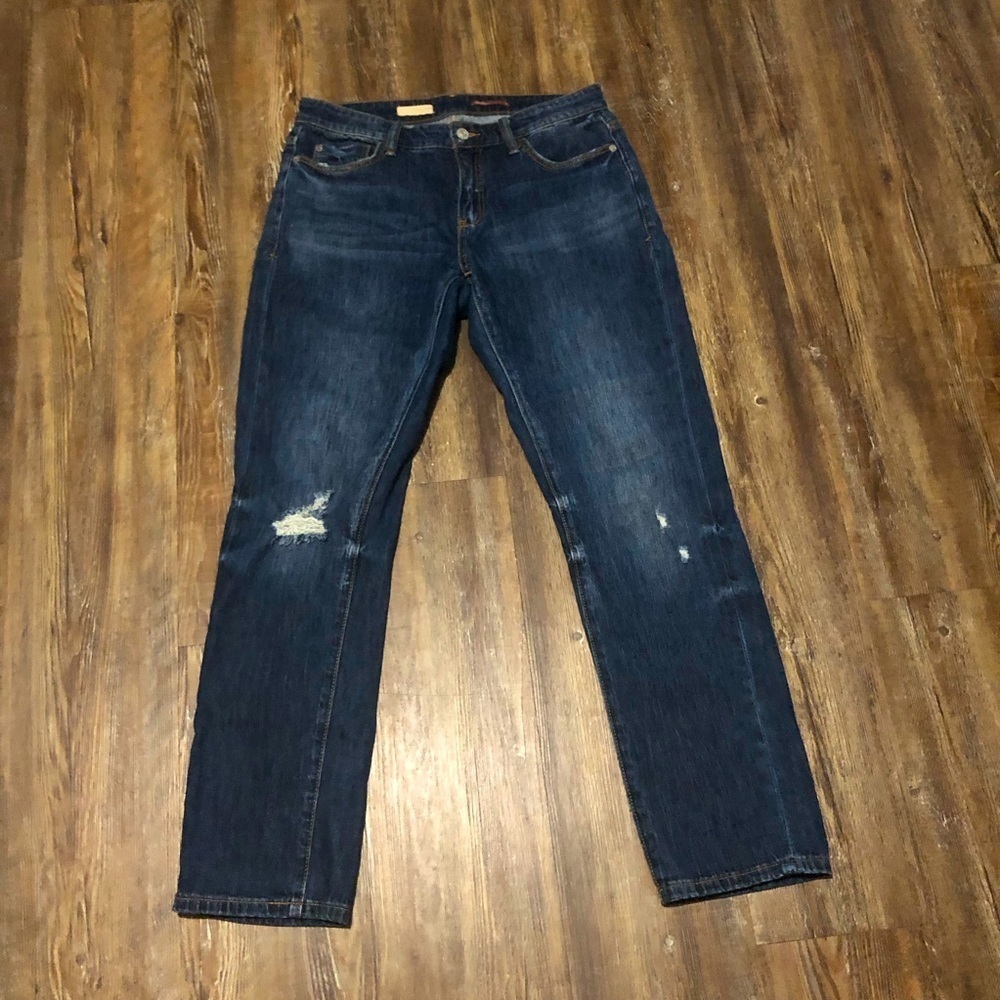 Pilcro Jeans Women's 26 Slim Boyfriend Crop Distressed Dark Wash Mid Rise Denim